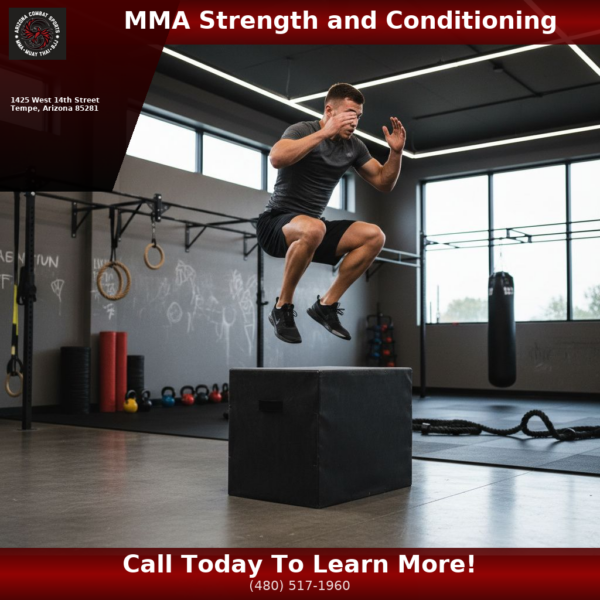 MMA fighter performing power clean for strength and conditioning training in Tempe Arizona gym