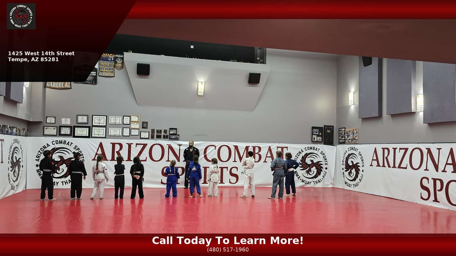 Kids practicing summer martial arts drills at Arizona Combat Sports gym in Tempe AZ