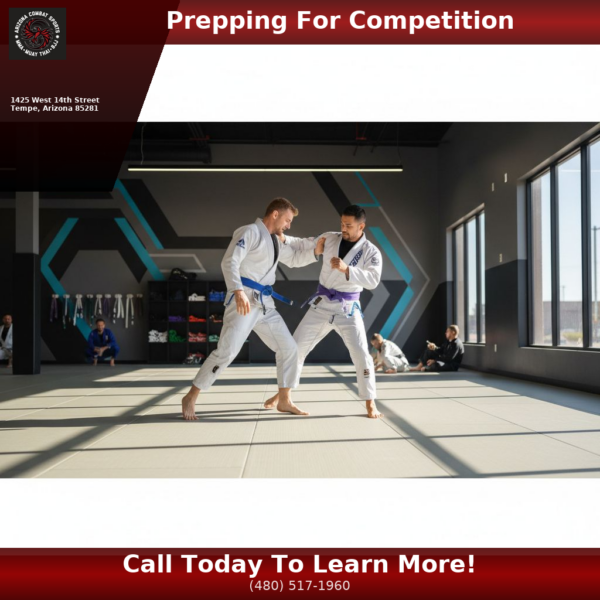 Adult BJJ student drilling a scissor sweep during competition prep training at Arizona Combat Sports in Tempe, AZ
